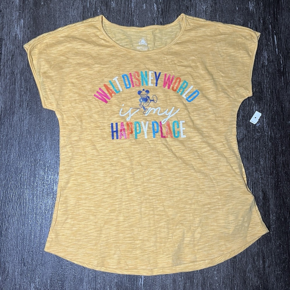 Walt Disney World T-Shirt Women's XS Yellow "Happy‎ Place" WDW Parks New